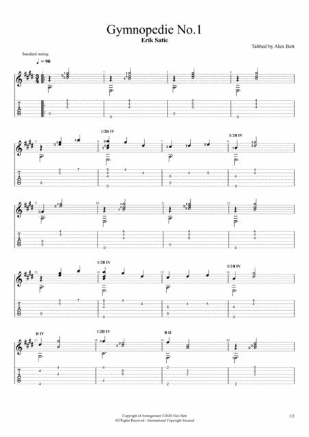 Gymnopedie No 1 Classical Guitar Arrangement Sheet Music