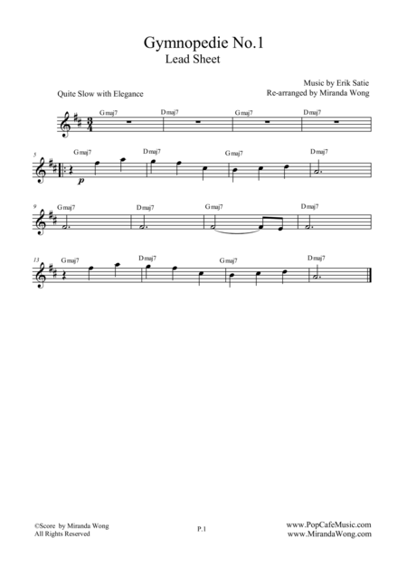Free Sheet Music Gymnopedie No 1 Romantic Classical Music For Violin Solo
