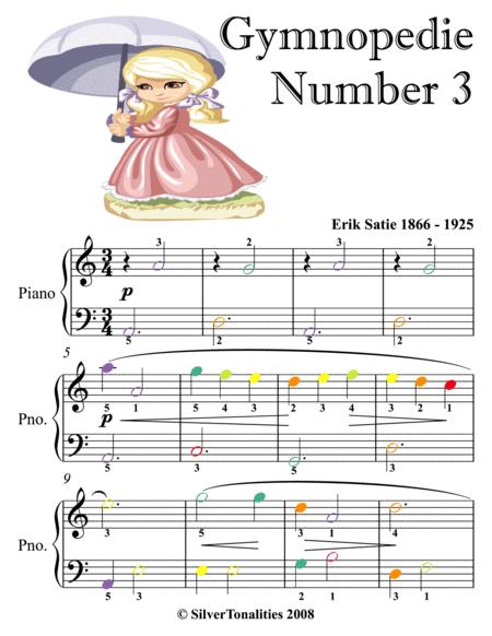 Gymnopedie Number 3 Easy Piano Sheet Music With Colored Notes Sheet Music