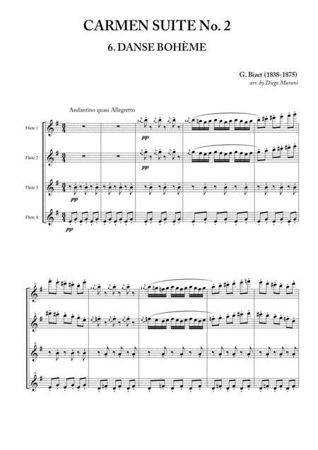 Free Sheet Music Gypsy Dance From Carmen Suite No 2 For Flute Quartet