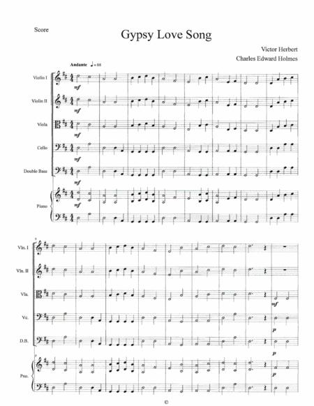 Free Sheet Music Gypsy Love Song Score