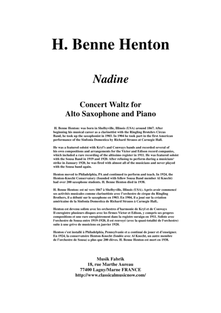 Free Sheet Music H Benne Henton Nadine Concert Waltz For Saxophone And Piano