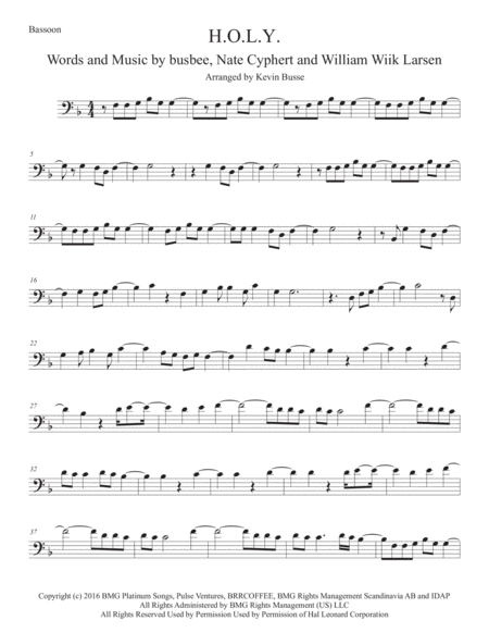 H O L Y Easy Key Of C Bassoon Sheet Music