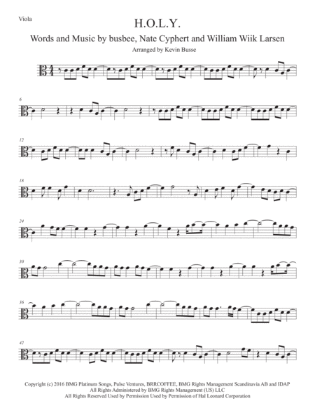 H O L Y Easy Key Of C Viola Sheet Music