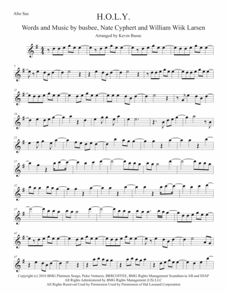 H O L Y Original Key Alto Sax Sheet Music