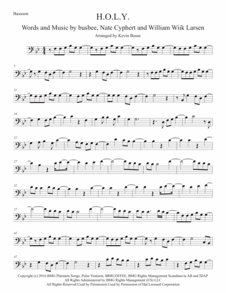 Free Sheet Music H O L Y Original Key Bassoon