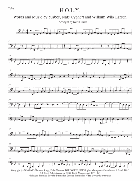 H O L Y Original Key Tuba Sheet Music