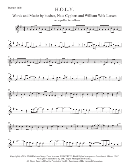 Free Sheet Music H O L Y Trumpet