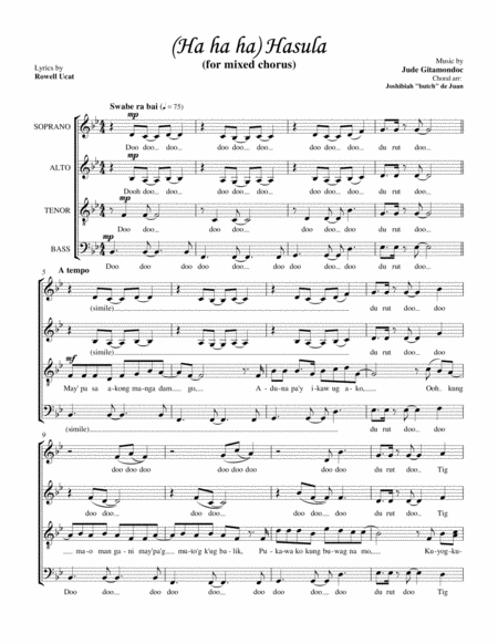 Free Sheet Music Ha Ha Ha Hasula