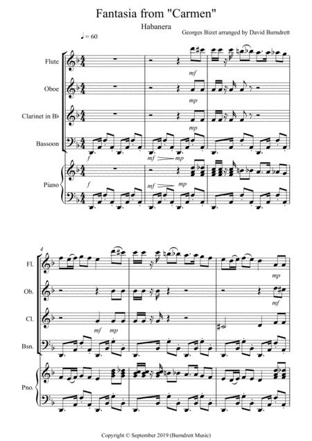 Habanera Fantasia From Carmen For Wind Quartet Sheet Music