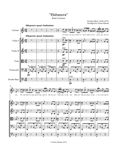 Free Sheet Music Habanera From Bizets Carmen For String Orchestra And Mezzo Soprano Score Parts