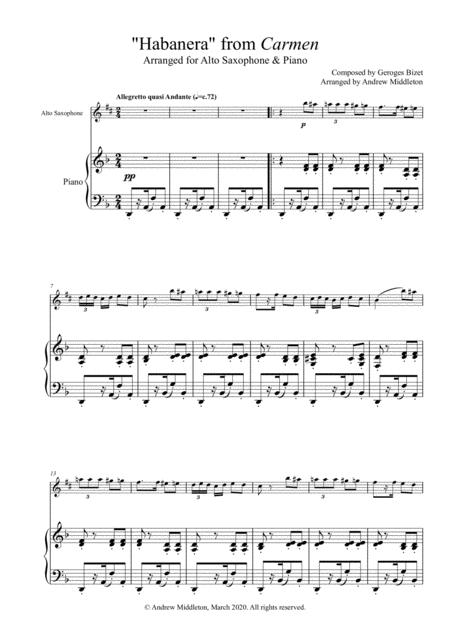 Habanera From Carmen Arranged For Alto Saxophone And Piano Sheet Music