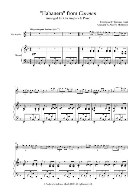 Free Sheet Music Habanera From Carmen Arranged For Cor Anglais And Piano