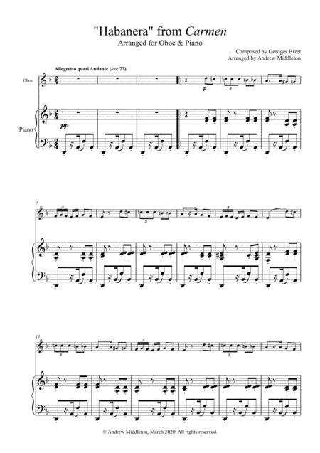 Free Sheet Music Habanera From Carmen Arranged For Oboe And Piano