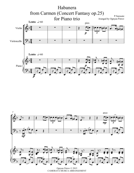 Habanera From Carmen Concert Fantasy Op 25 Arranged For Piano Trio Sheet Music