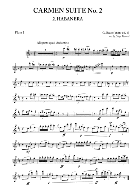 Habanera From Carmen Suite No 2 For Flute Quartet Sheet Music