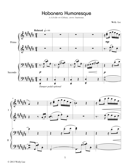 Free Sheet Music Habanera Humoresque For One Piano Four Hands