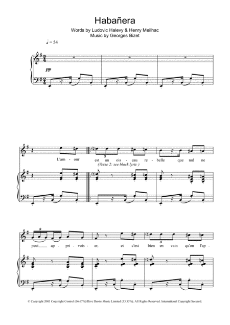 Habanera Piano Voice Sheet Music