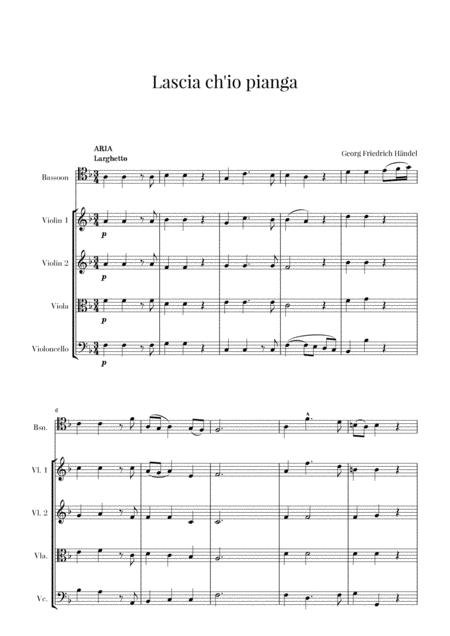 Haendel Lascia Ch Io Pianga For Bassoon And String Quartet Sheet Music