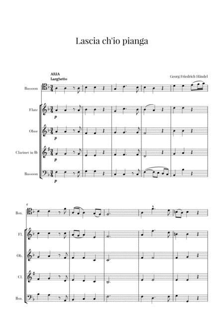 Haendel Lascia Ch Io Pianga For Bassoon And Woodwinds Quartet Sheet Music