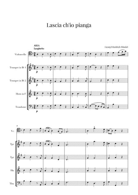 Haendel Lascia Ch Io Pianga For Cello And Brass Quartet Sheet Music