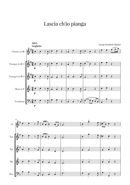 Haendel Lascia Ch Io Pianga For Clarinet And Brass Quartet Sheet Music