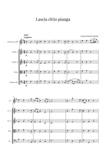 Free Sheet Music Haendel Lascia Ch Io Pianga For Clarinet And String Quartet