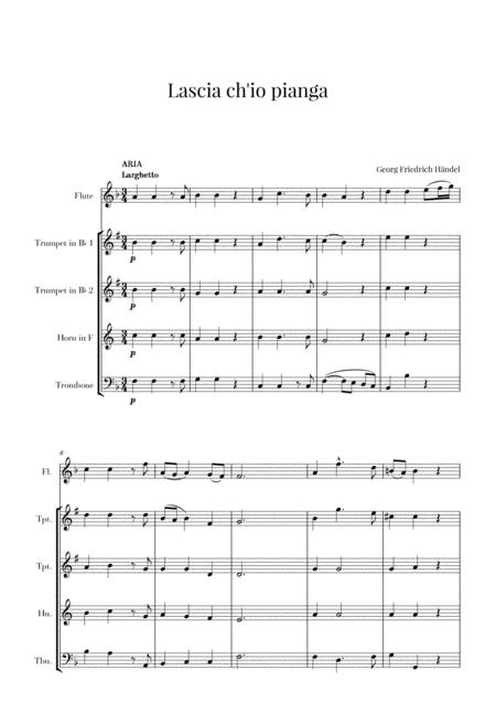 Haendel Lascia Ch Io Pianga For Flute And Brass Quartet Sheet Music