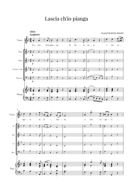 Free Sheet Music Haendel Lascia Ch Io Pianga For Soprano Woodwind Quartet And Piano