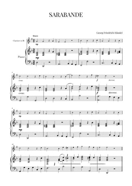 Free Sheet Music Haendel Sarabande Hwv 437 For Clarinet And Piano