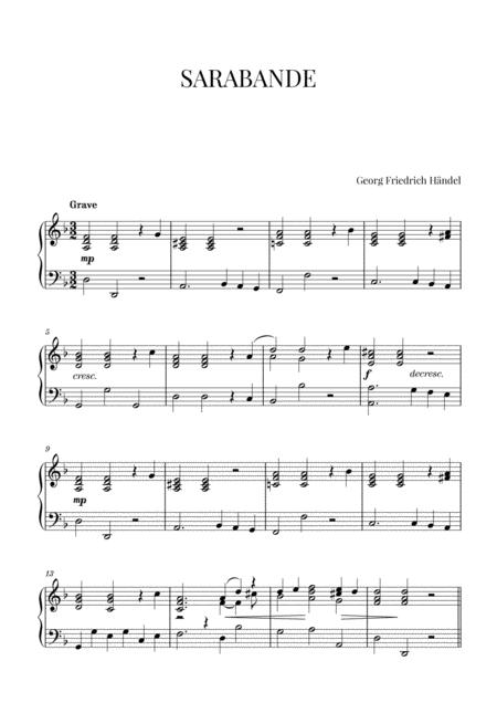 Free Sheet Music Haendel Sarabande Hwv 437 For Easy Piano