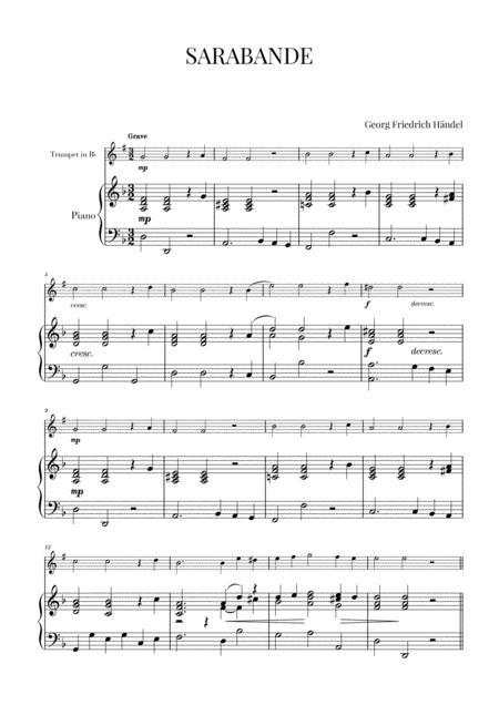 Free Sheet Music Haendel Sarabande Hwv 437 For Trumpet And Piano