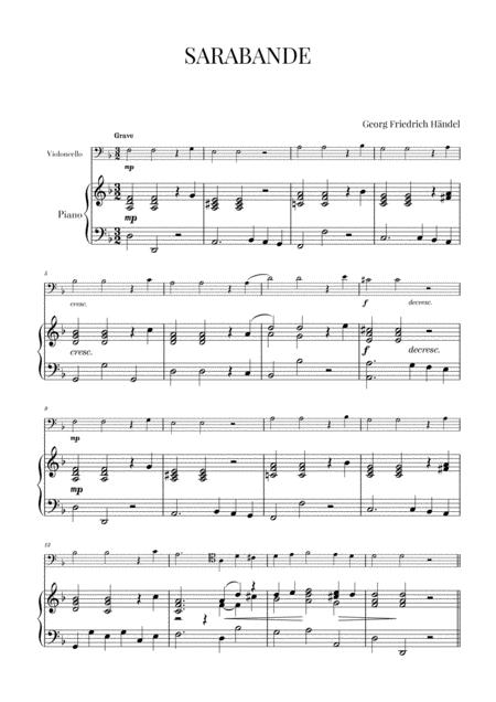 Free Sheet Music Haendel Sarabande Hwv 437 For Violoncello And Piano