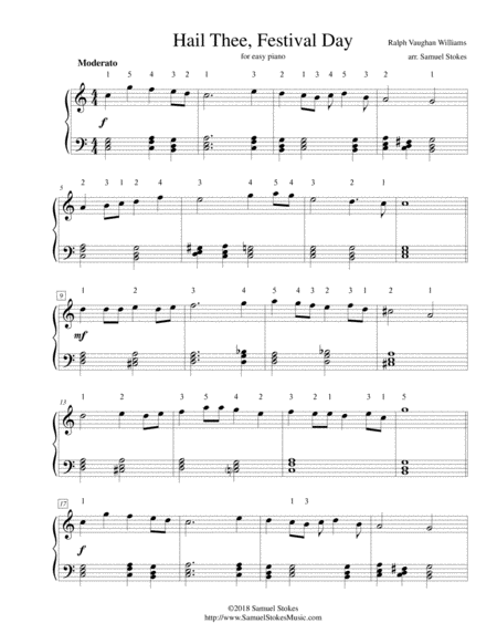 Free Sheet Music Hail Thee Festival Day For Easy Piano