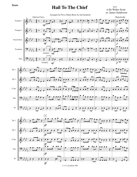 Hail To The Chief Brass Quintet Arrangement Score And Parts Sheet Music