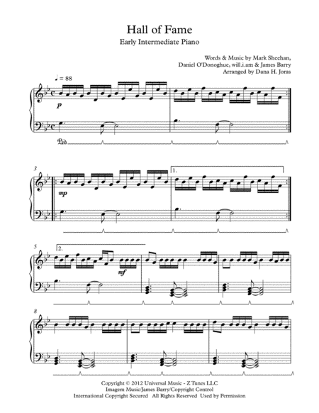 Free Sheet Music Hall Of Fame For Early Intermediate Piano