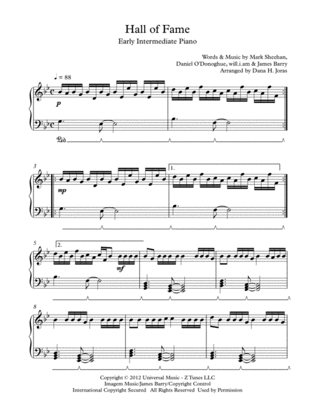 Hall Of Fame For Early Intermediate Piano Sheet Music