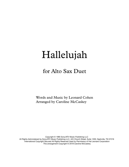 Hallelujah Alto Sax Duet Sheet Music