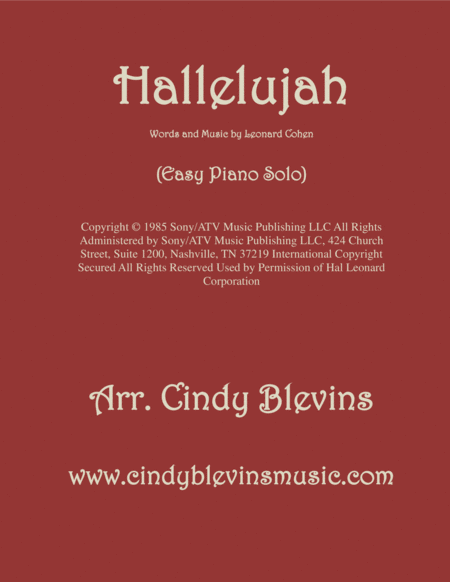 Hallelujah An Easy Piano Solo Arrangement Sheet Music