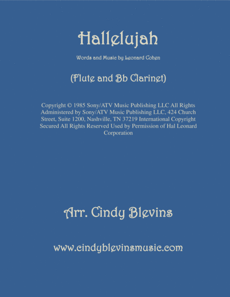 Free Sheet Music Hallelujah Arranged For Flute And Bb Clarinet