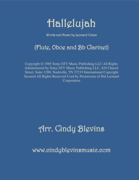 Free Sheet Music Hallelujah Arranged For Flute Oboe And Clarinet