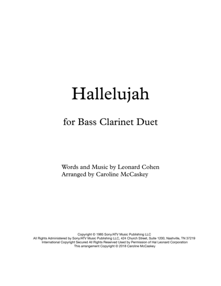 Hallelujah Bass Clarinet Duet Sheet Music