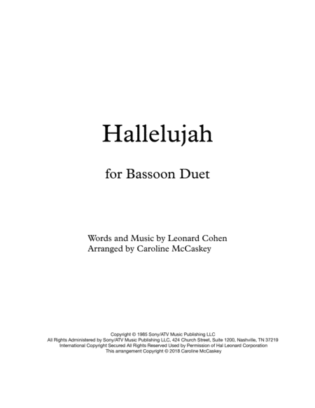 Hallelujah Bassoon Duet Sheet Music