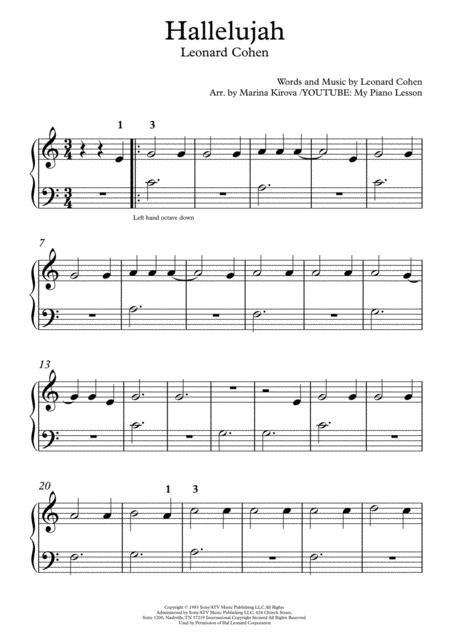 Hallelujah By Leonard Cohen Easy Piano Solo In Easy To Read Format Sheet Music