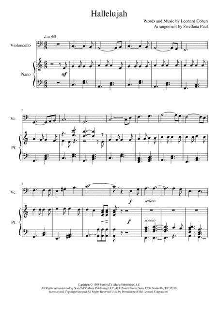 Hallelujah By Leonard Cohen For Cello And Piano Sheet Music