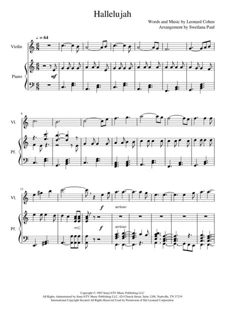 Hallelujah By Leonard Cohen For Violin And Piano Sheet Music