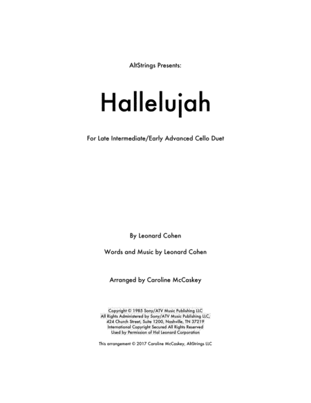 Free Sheet Music Hallelujah Cello Duet