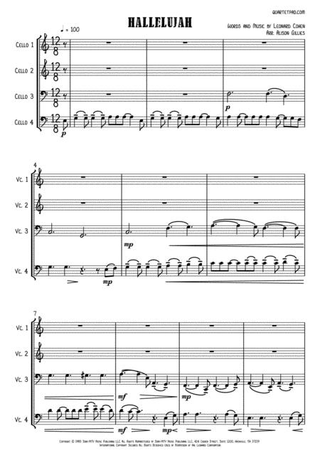 Free Sheet Music Hallelujah Cello Quartet