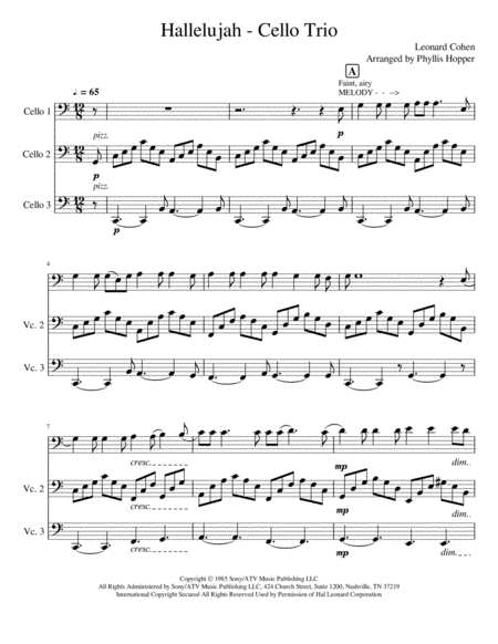 Hallelujah Cello Trio Sheet Music