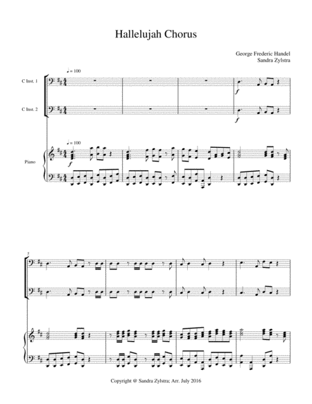 Hallelujah Chorus Bass C Instrument Duet Sheet Music